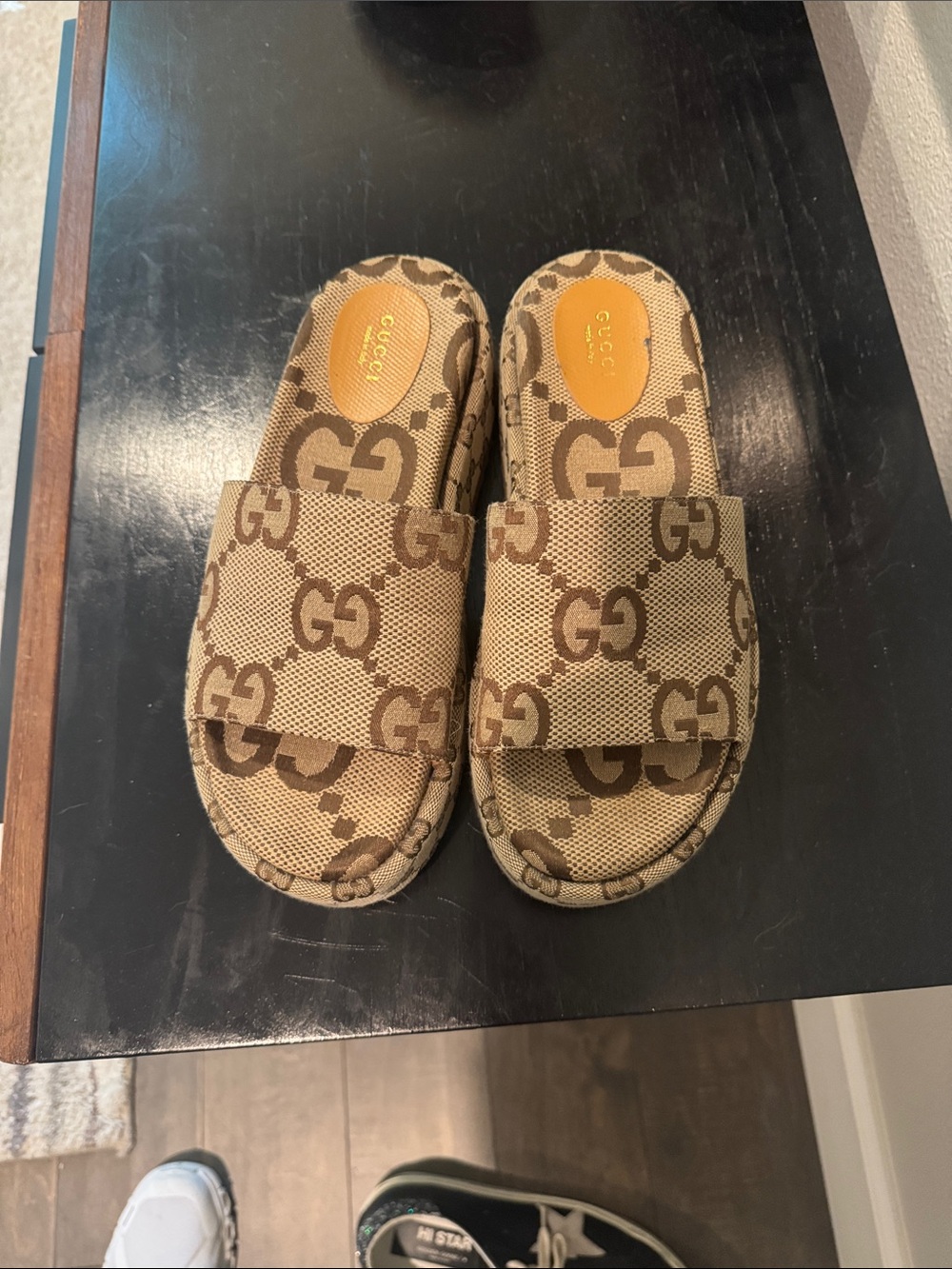 Gucci Beige & Brown women GG Canvas Slide Sandals